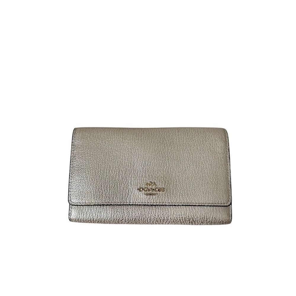 Coach Leather Wallet Gold Silver Shiny